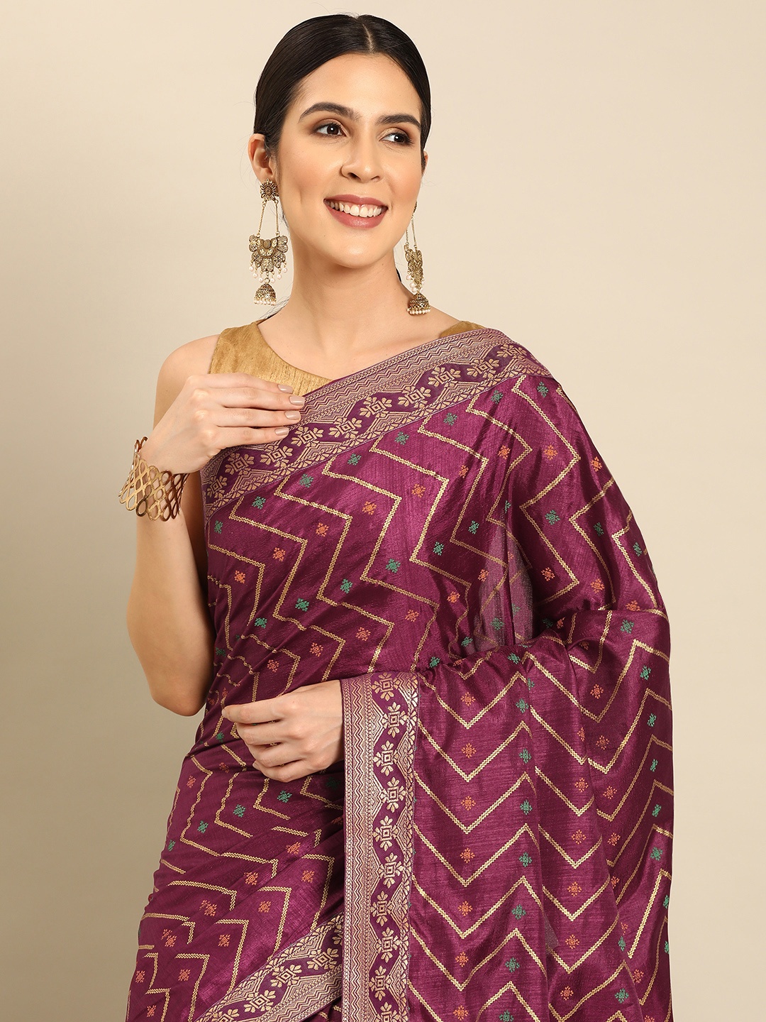 HERE&NOW Woven Design Zari Saree, Purple
