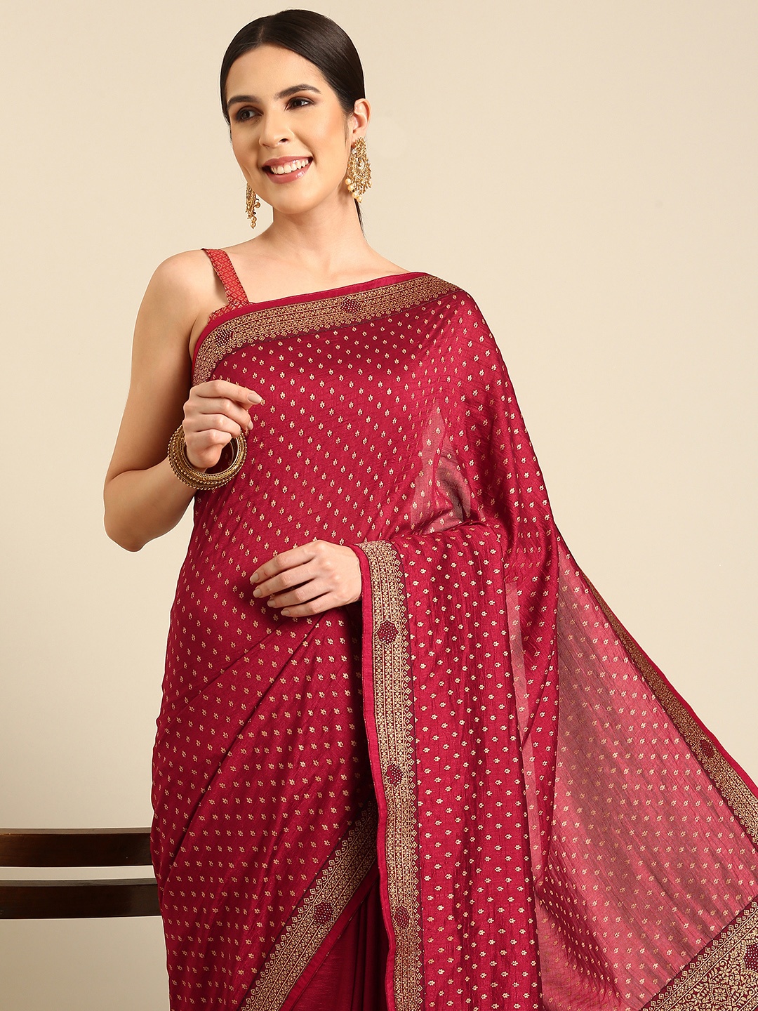 

HERE&NOW Woven Design Zari Saree, Maroon