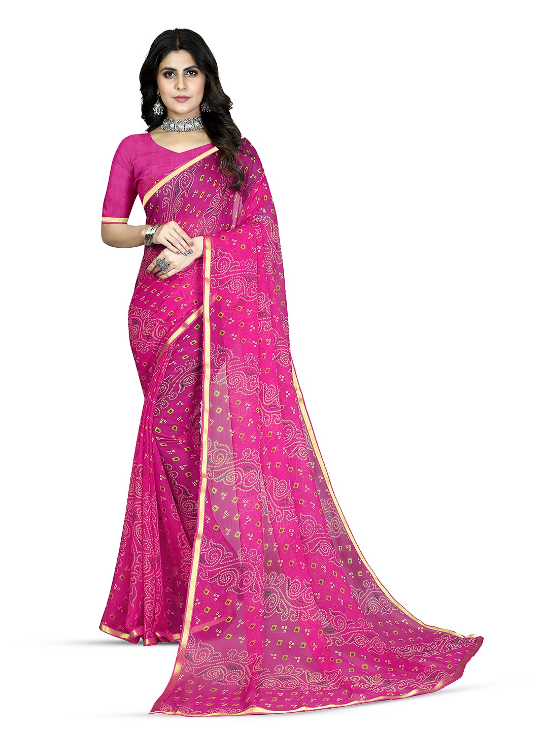 

DIVASTRI Bandhani Pure Chiffon Saree, Pink