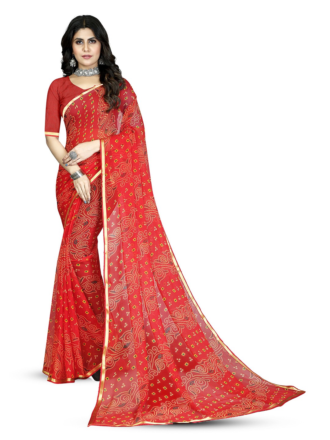 

DIVASTRI Bandhani Pure Chiffon Saree, Pink