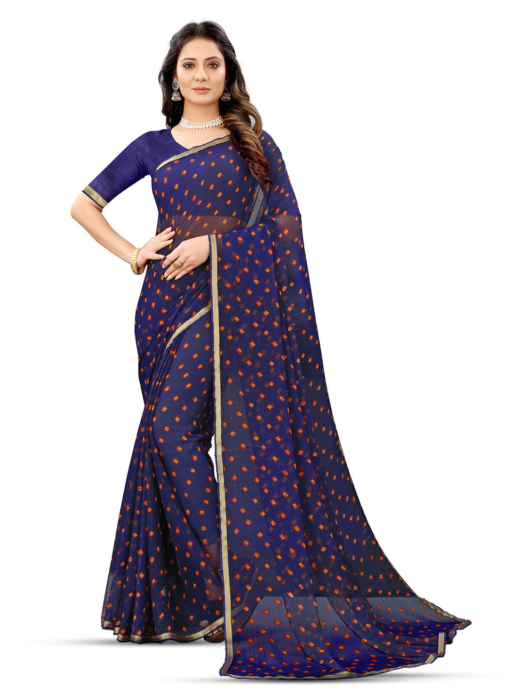 

DIVASTRI Pure Chiffon Jamdani Saree, Blue
