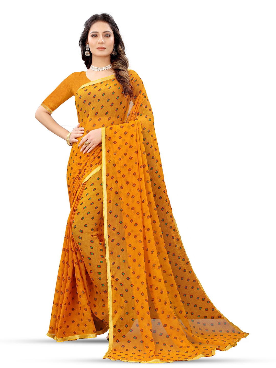 

DIVASTRI Bandhani Printed Pure Chiffon Jamdani Saree, Black