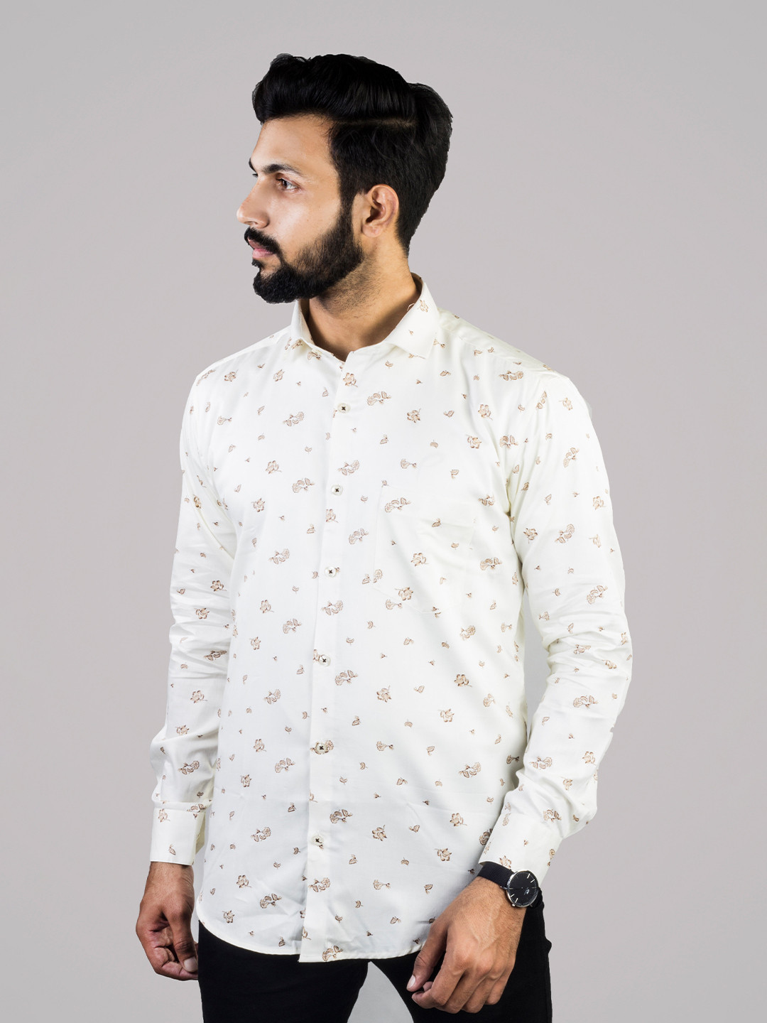 

INDIAN THREADS Men Comfort Opaque Printed Formal Shirt, White