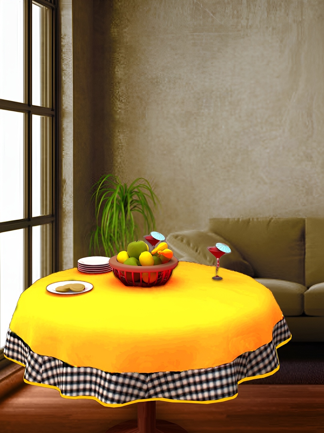 

Home Heart Yellow Cotton & White Cotton Patchwork Round Table Cover