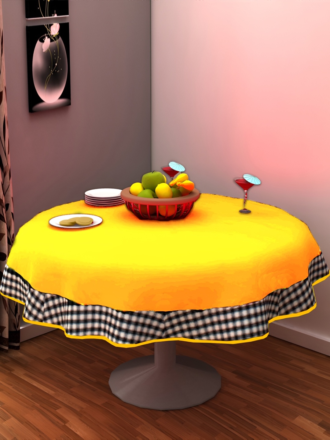 

Home Heart Yellow & White Cotton Patchwork Round Table Cover