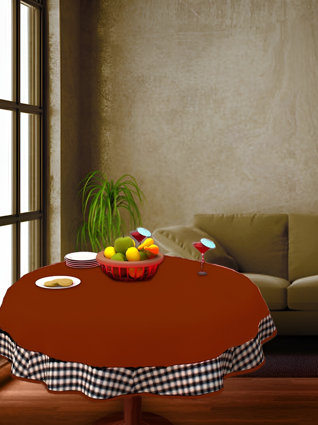 

Home Heart Rust & White Cotton Patchwork Round Table Cover