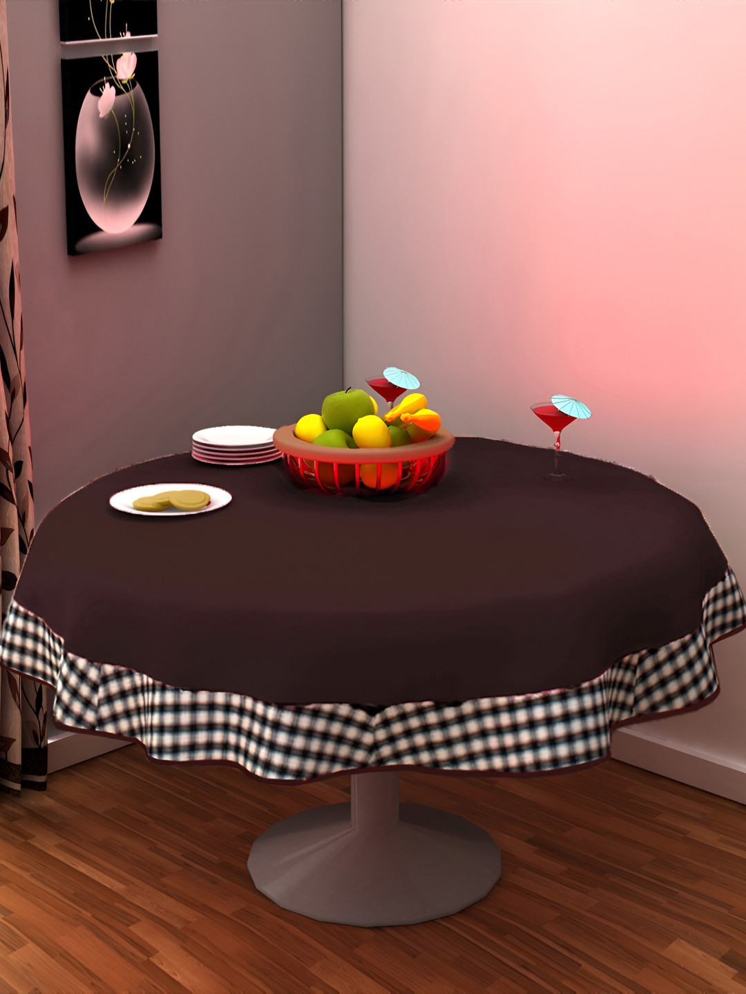 

Home Heart Brown & White Cotton Patchwork Round Table Cover