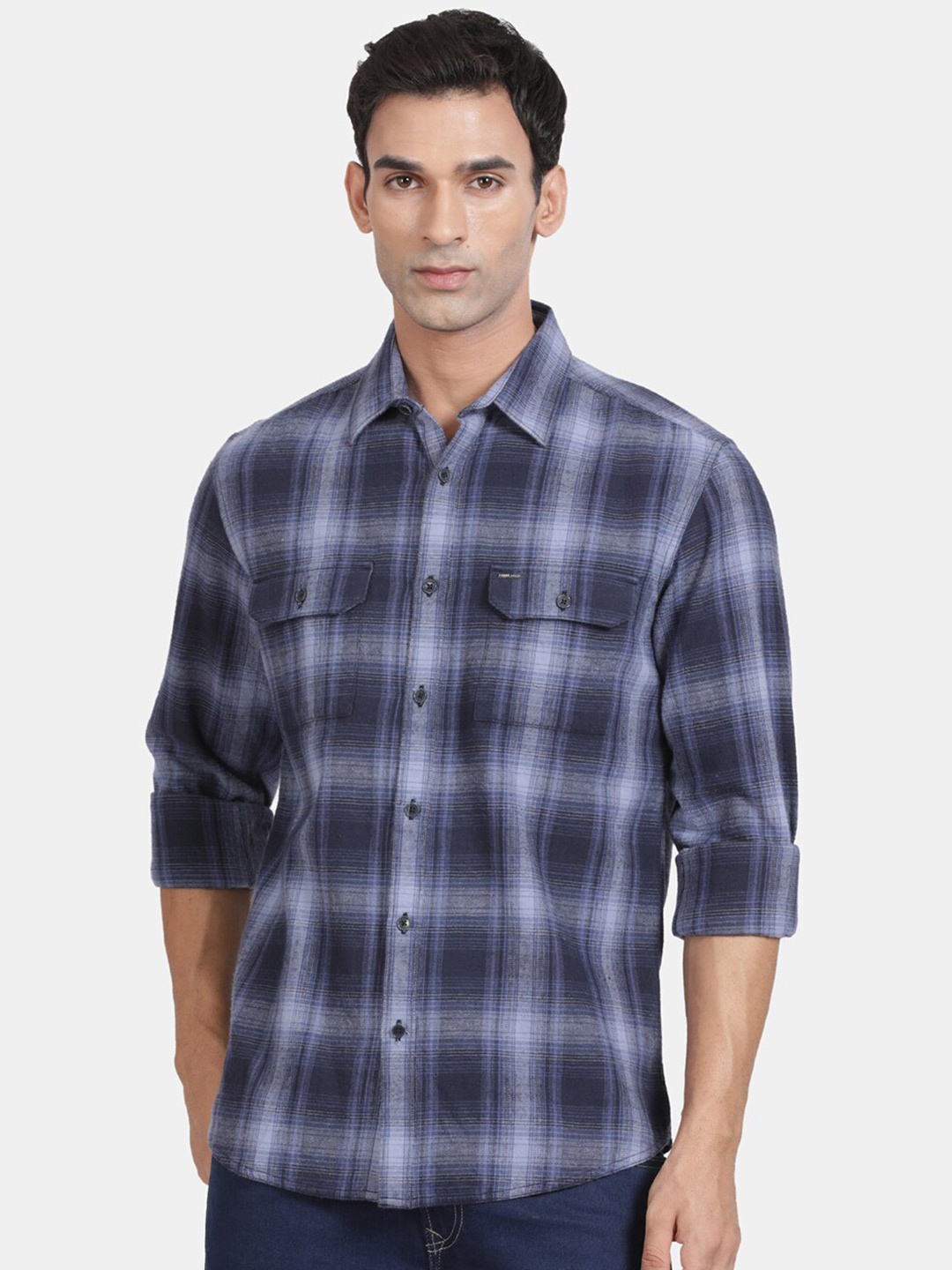 

t-base Men Opaque Checked Casual Shirt, Blue