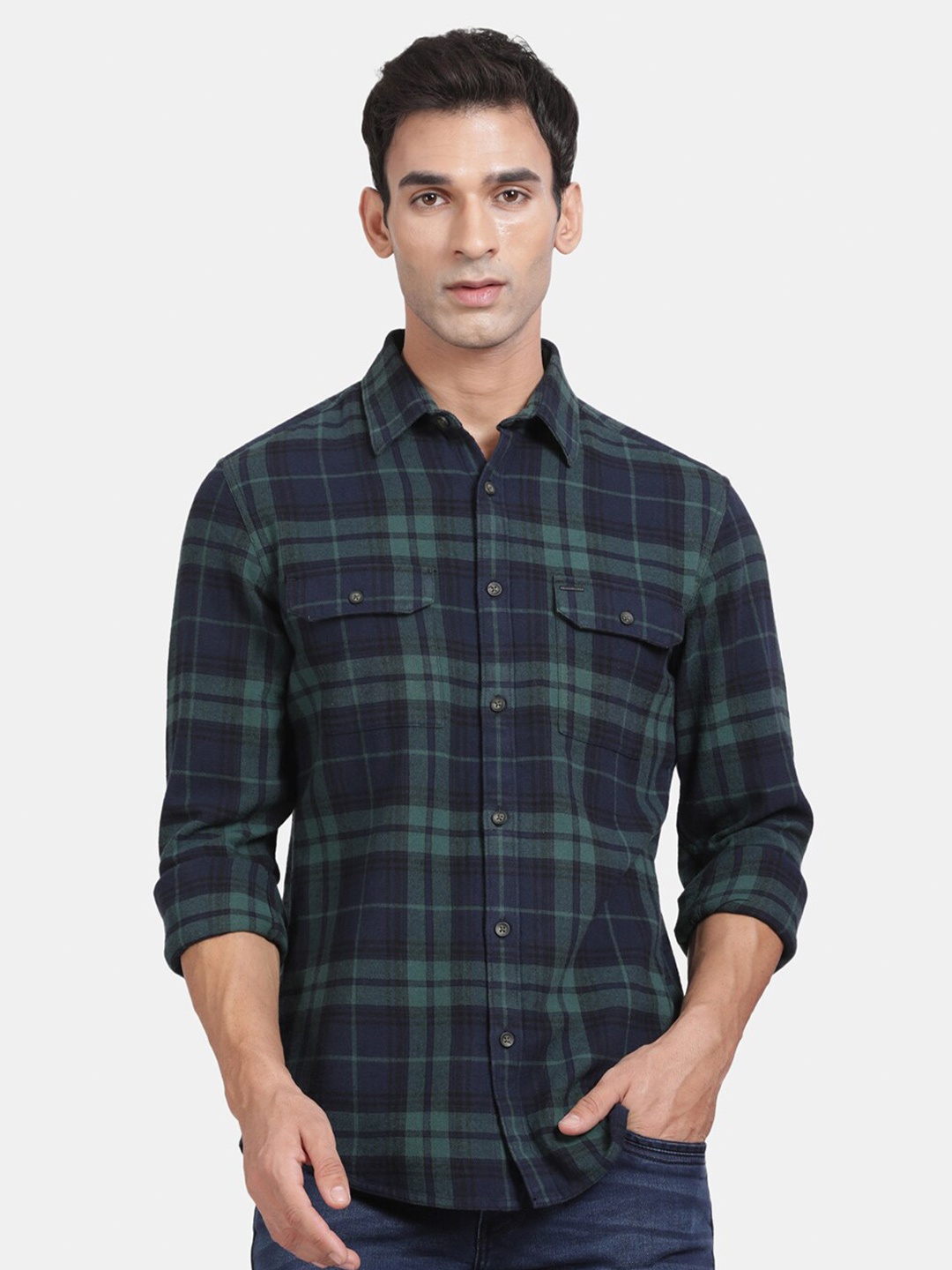 

t-base Men Tartan Checks Opaque Checked Casual Shirt, Green
