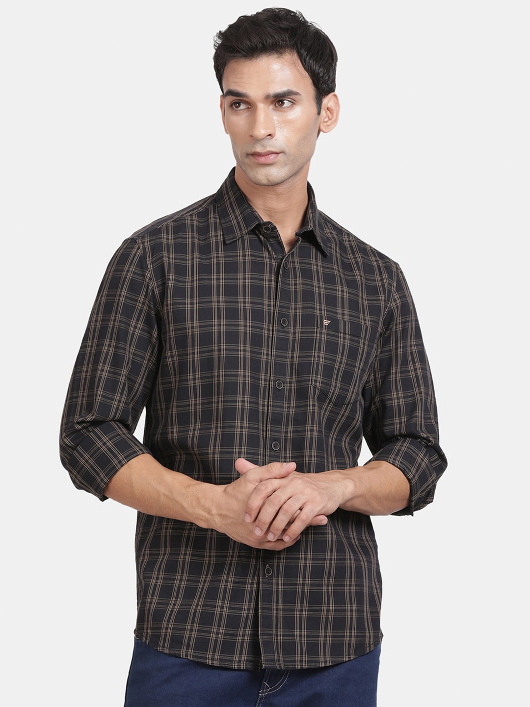 

t-base Men Opaque Checked Casual Shirt, Black
