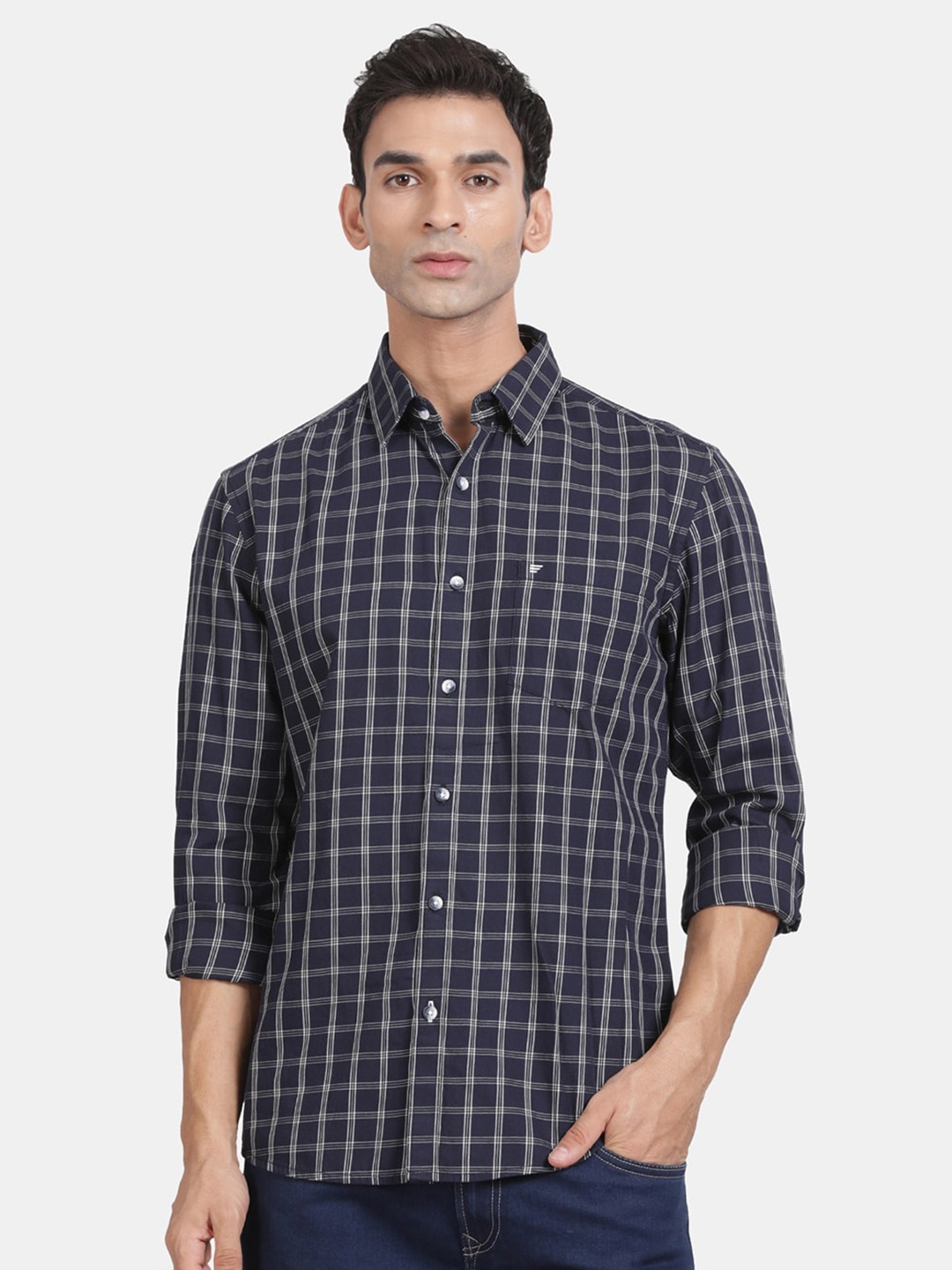 

t-base Men Opaque Checked Casual Shirt, Blue