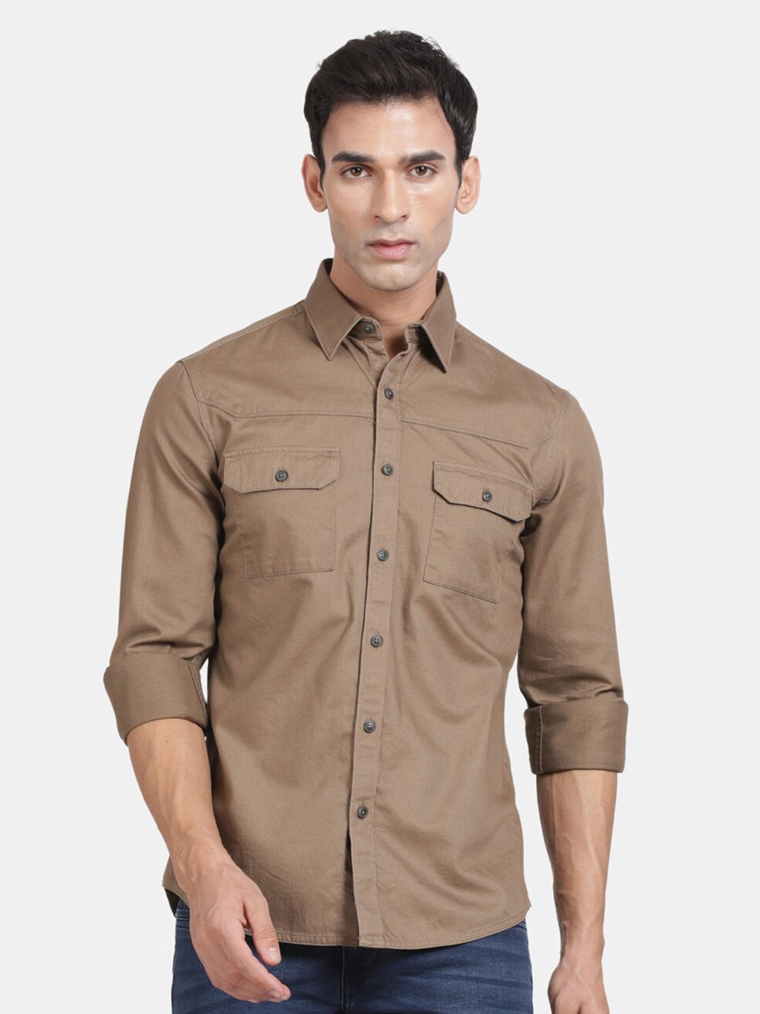 

t-base Men Opaque Casual Shirt, Brown