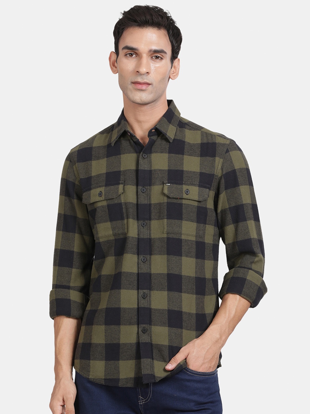 

t-base Men Buffalo Checks Opaque Checked Casual Shirt, Green