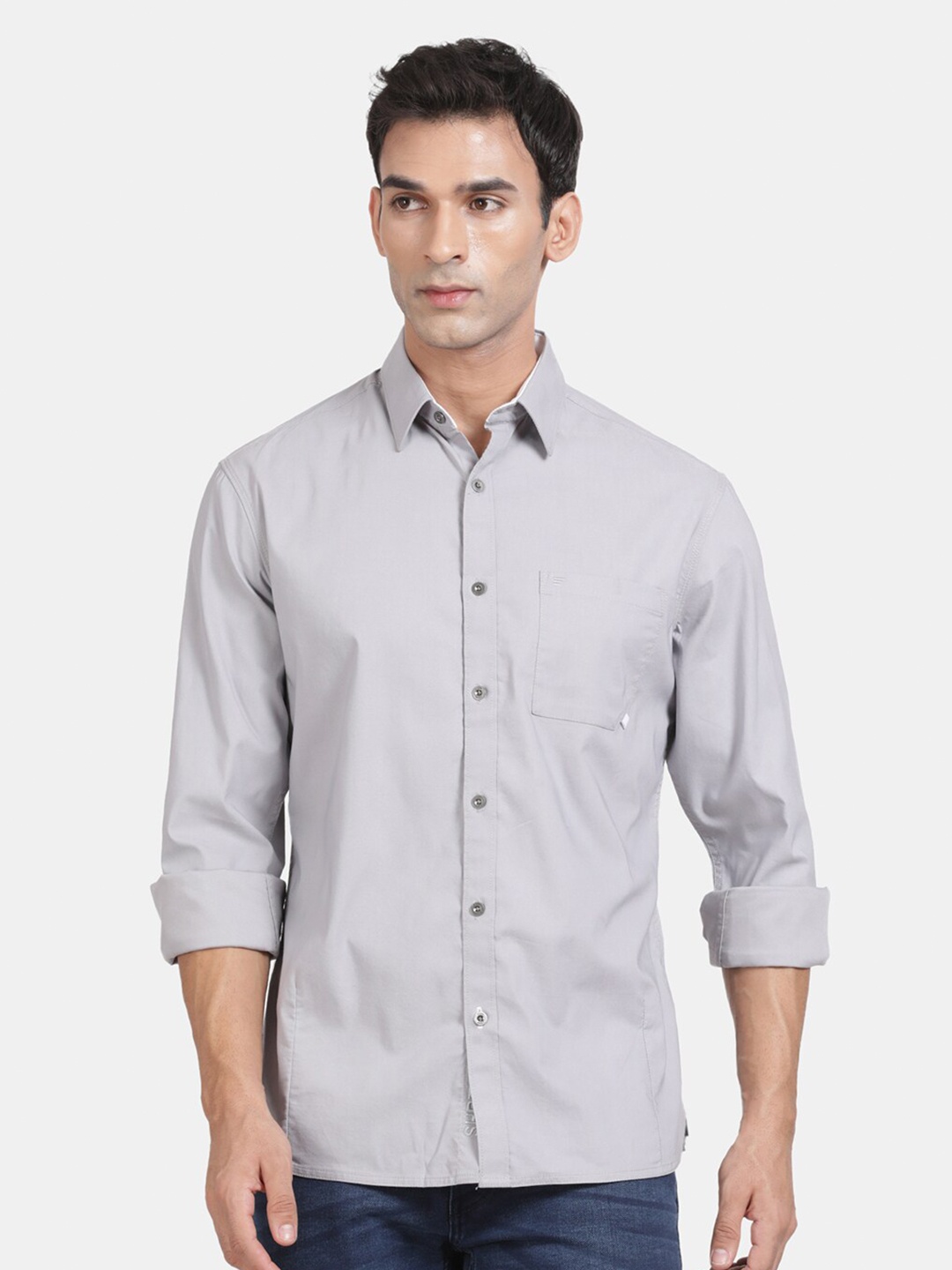 

t-base Men Opaque Casual Shirt, Grey