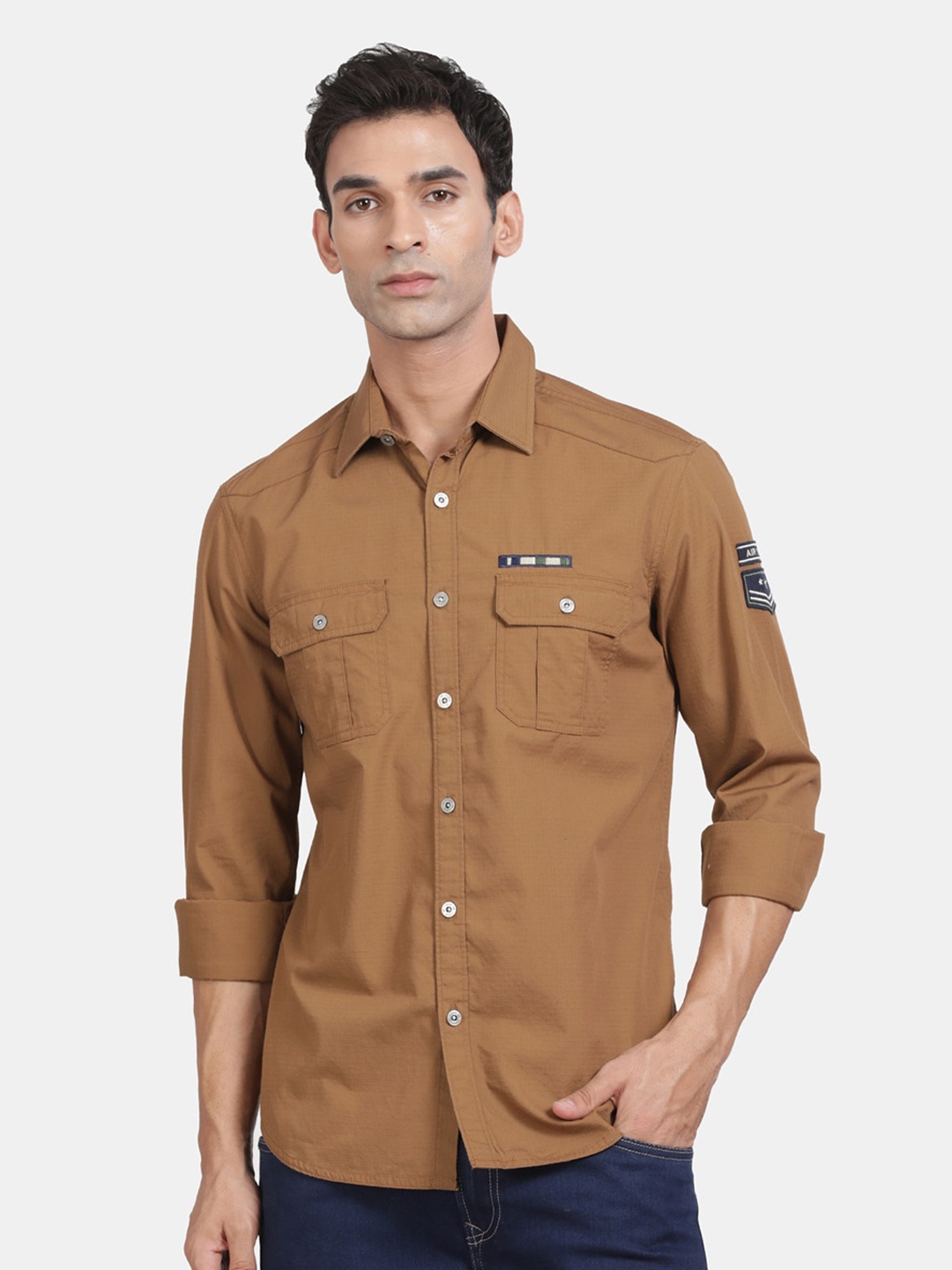 

t-base Men Opaque Casual Shirt, Brown