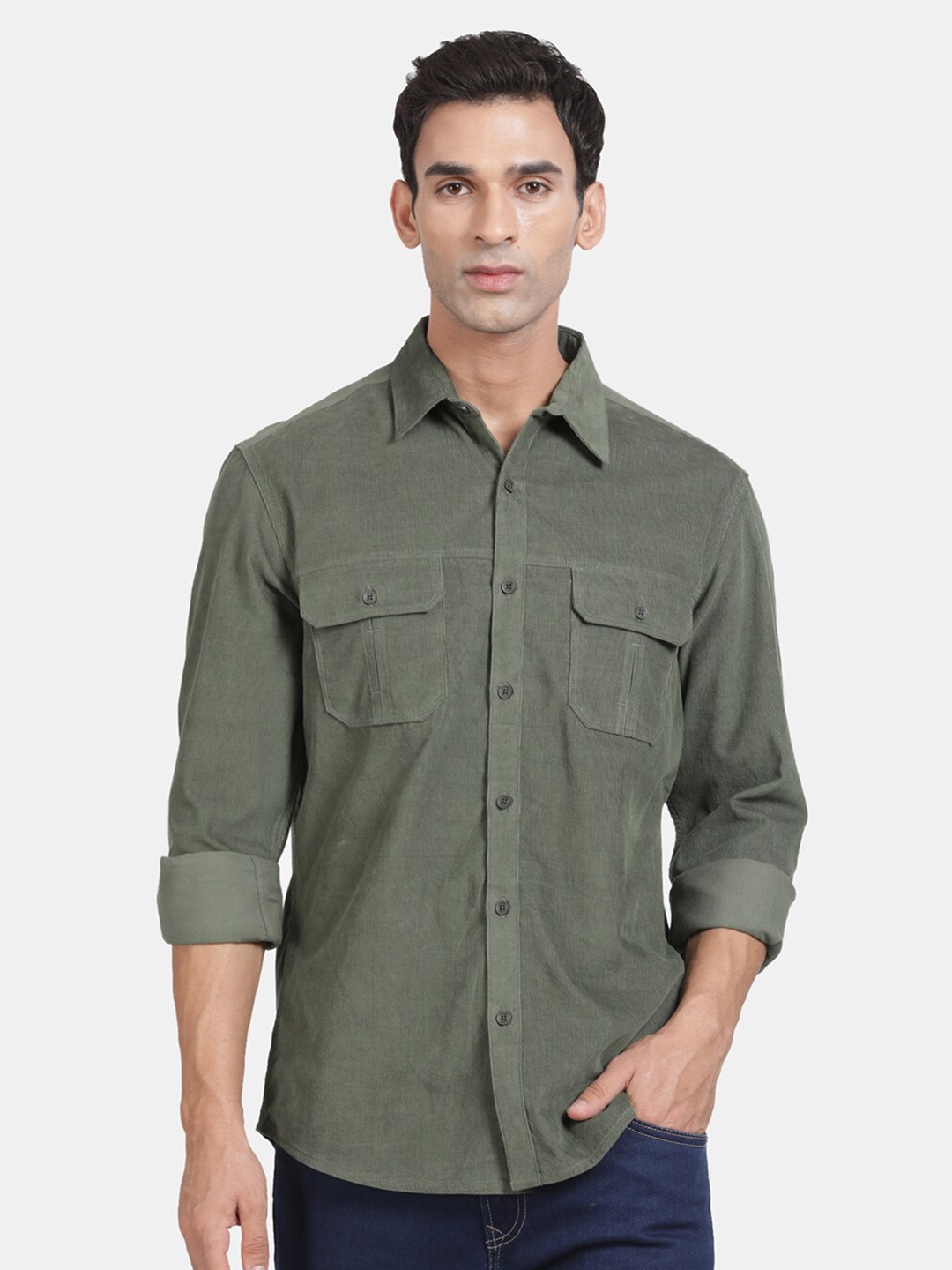 

t-base Men Opaque Casual Shirt, Green