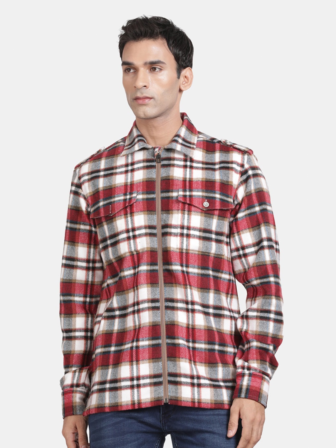 

t-base Men Tartan Checks Opaque Checked Casual Shirt, Grey