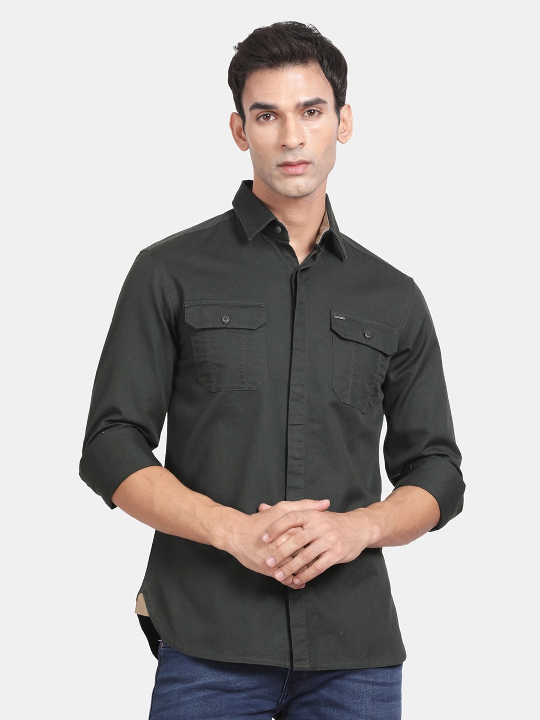 

t-base Men Opaque Casual Shirt, Green