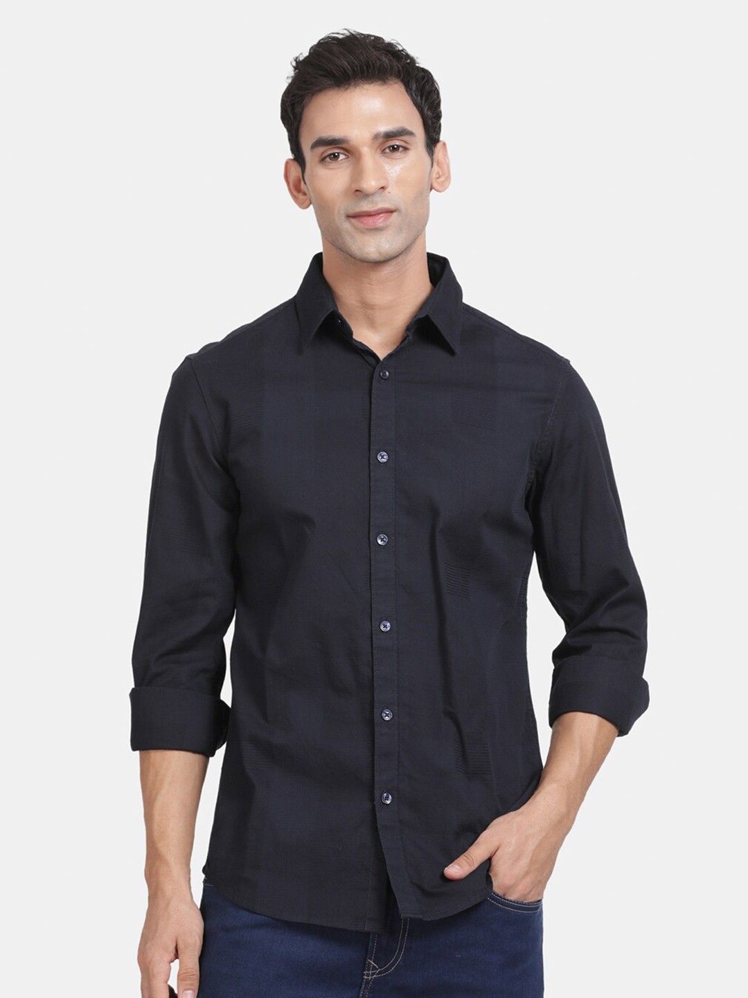 

t-base Men Opaque Checked Casual Shirt, Blue