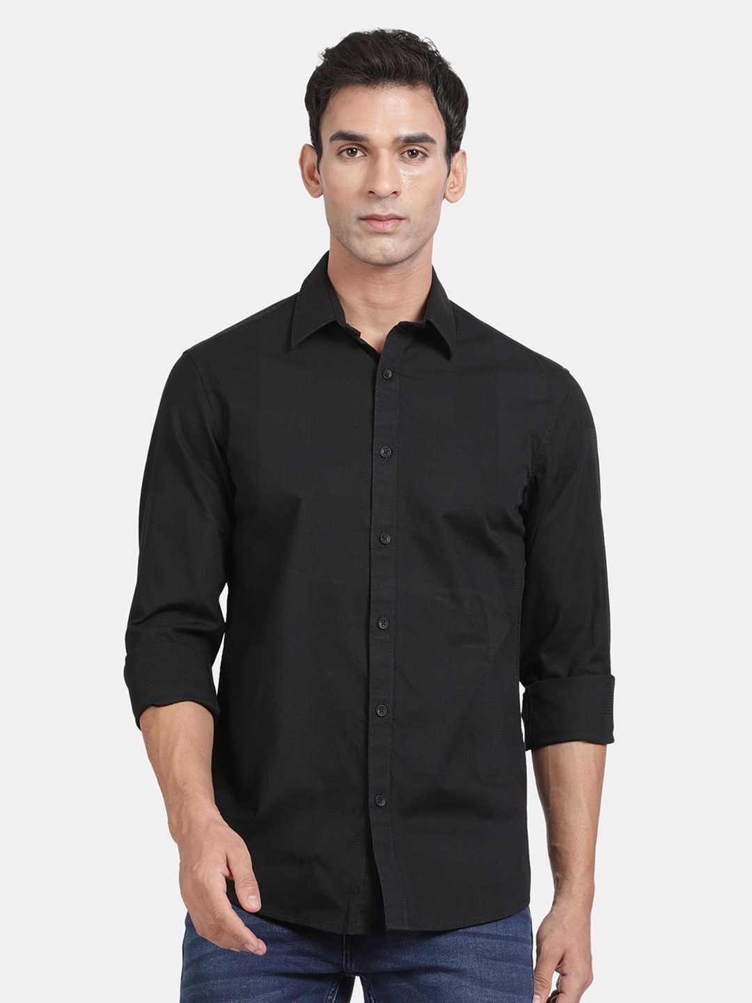 

t-base Men Opaque Casual Shirt, Black