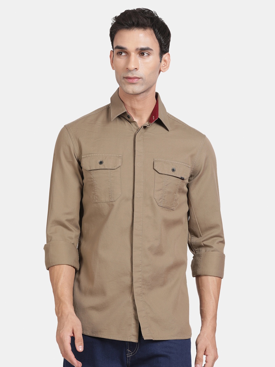 

t-base Men Opaque Casual Shirt, Beige