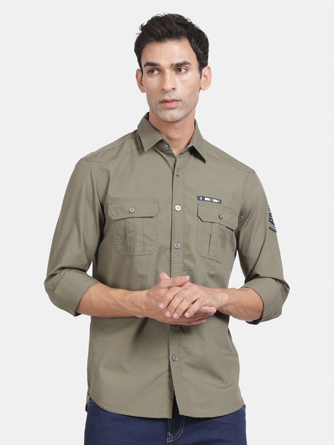 

t-base Men Opaque Casual Shirt, Green