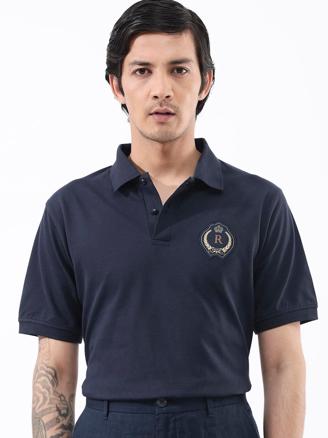 

RARE RABBIT Men Dariol Regular Fit Polo Collar T-Shirt, Navy blue