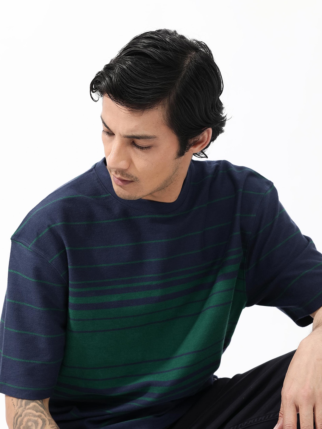 

RARE RABBIT Men Kot Oversized T-Shirt, Navy blue