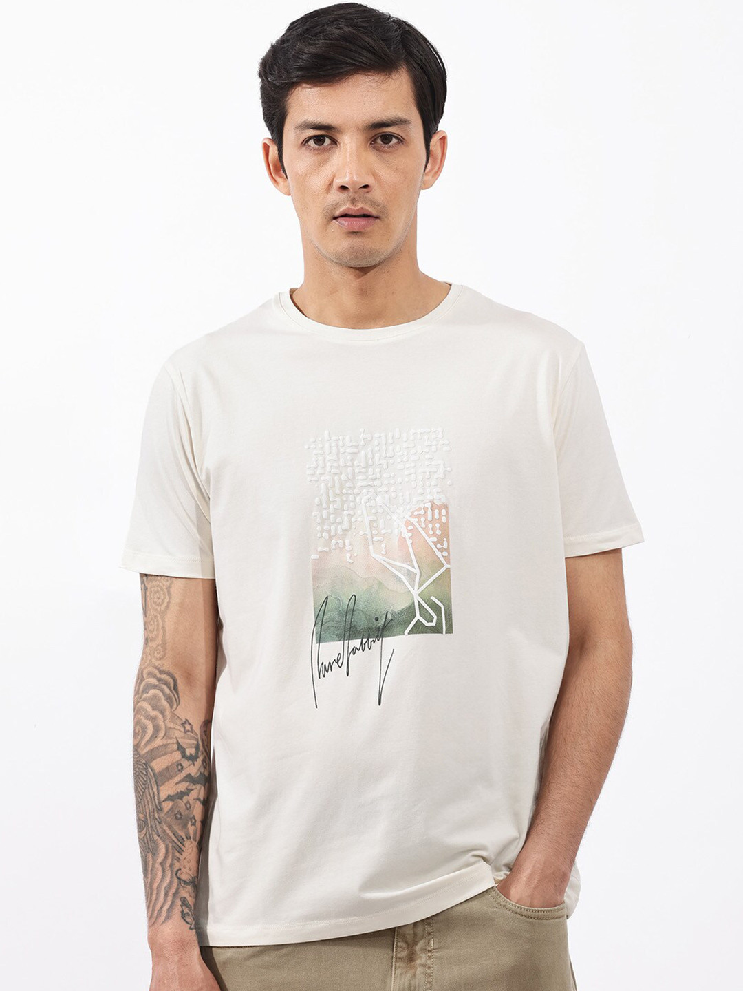 

RARE RABBIT Men Oak Regular Fit T-Shirt, Off white
