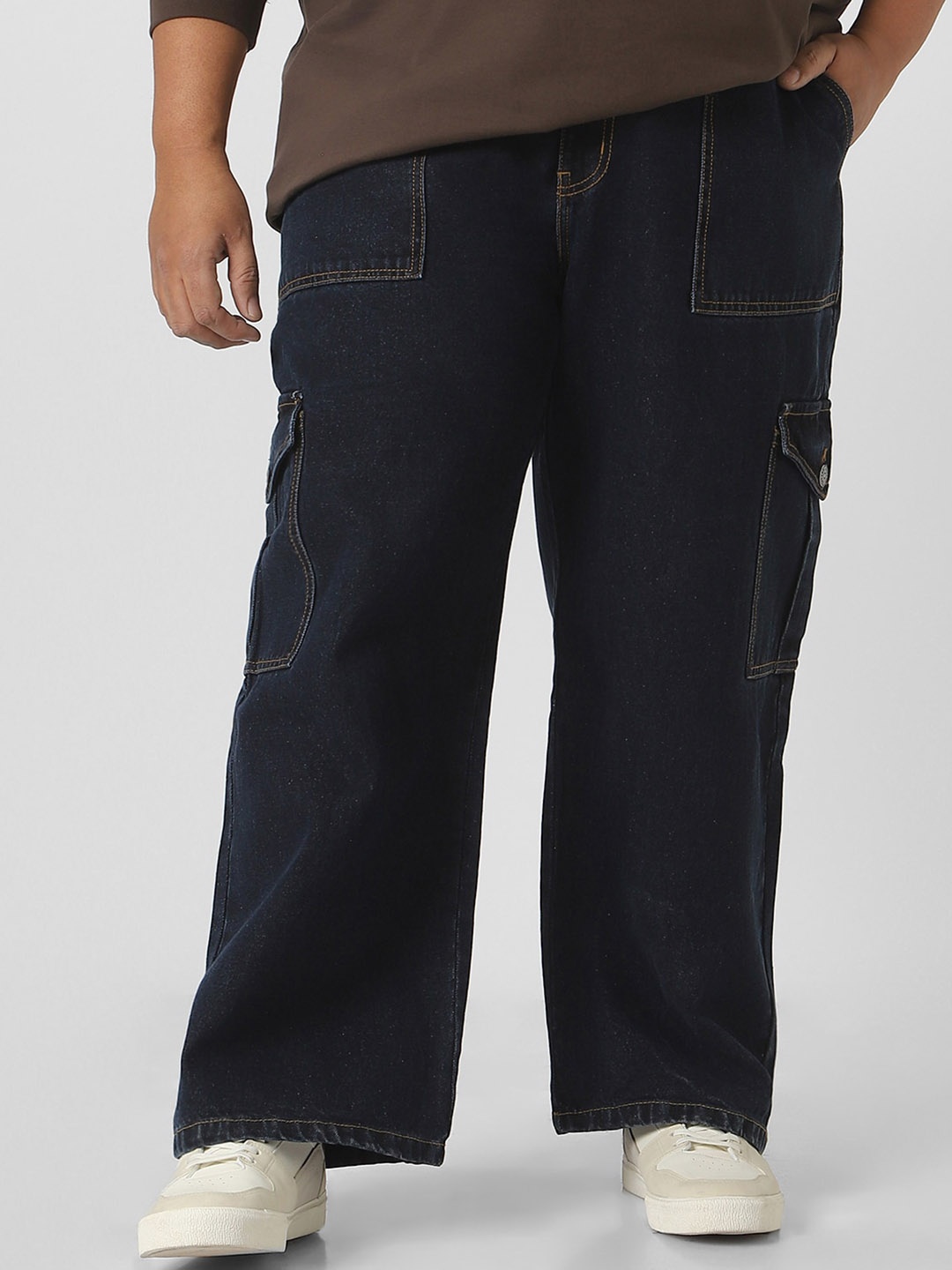 

Urbano Plus Men Loose Fit Washed Cargo Non-Stretchable Jeans With 6 Pockets, Blue