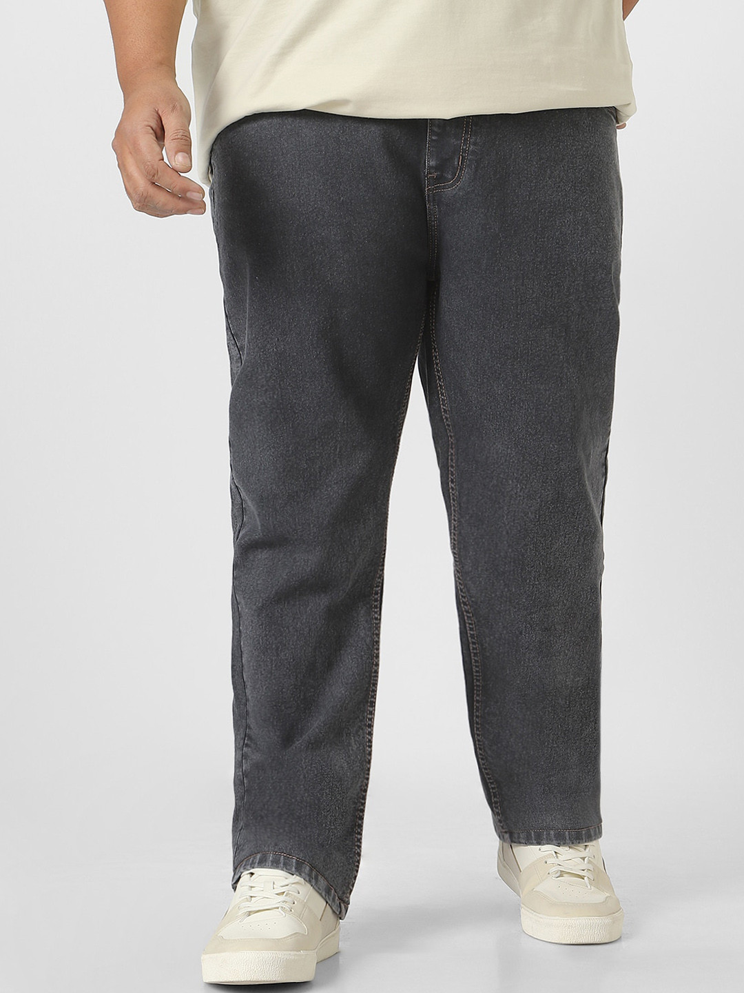 

Urbano Plus Men Regular Fit Washed Stretchable Jeans, Grey