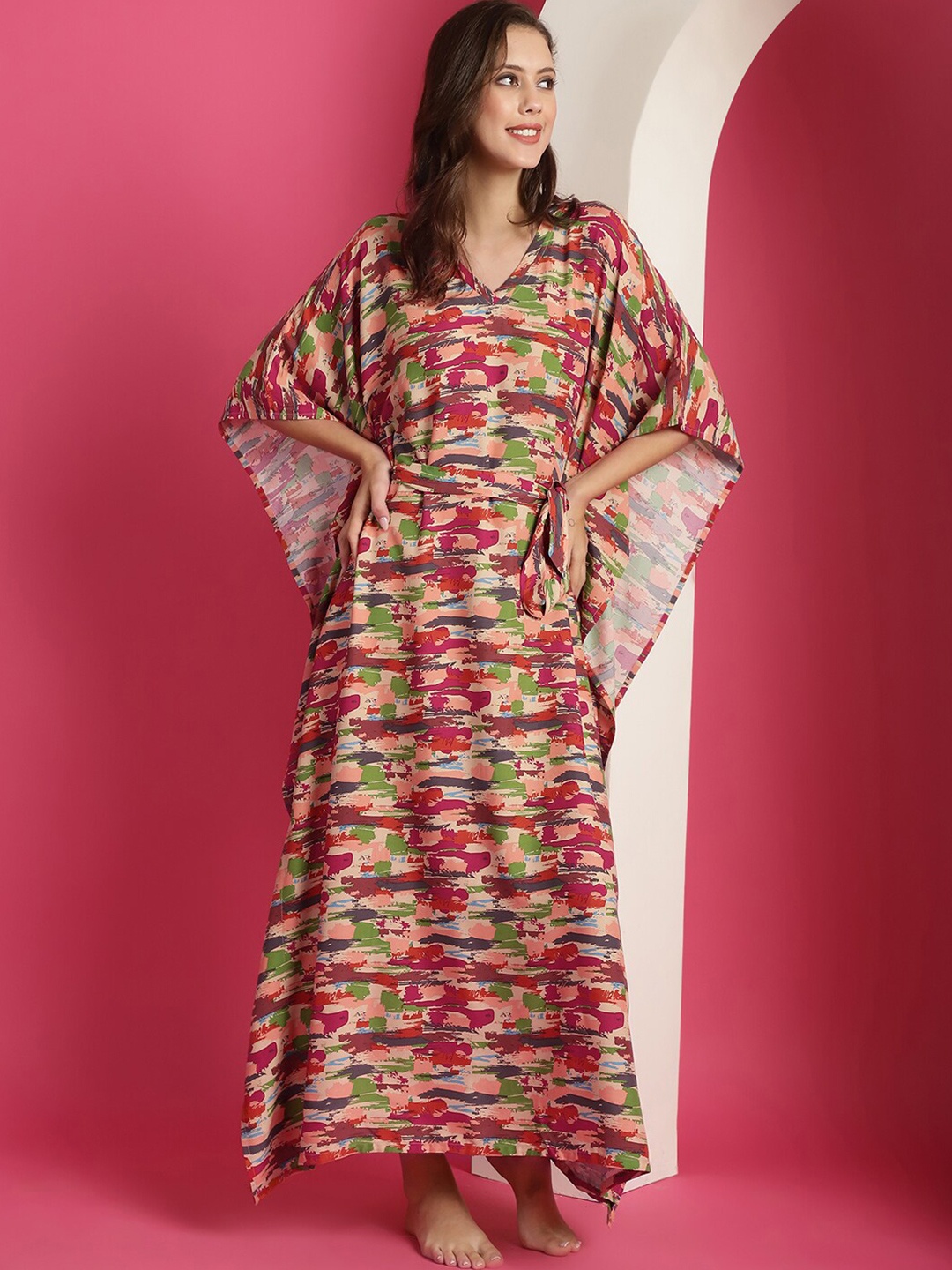 

Boston Club Abstract Printed V-Neck Maxi Kaftan Nightdress, Red