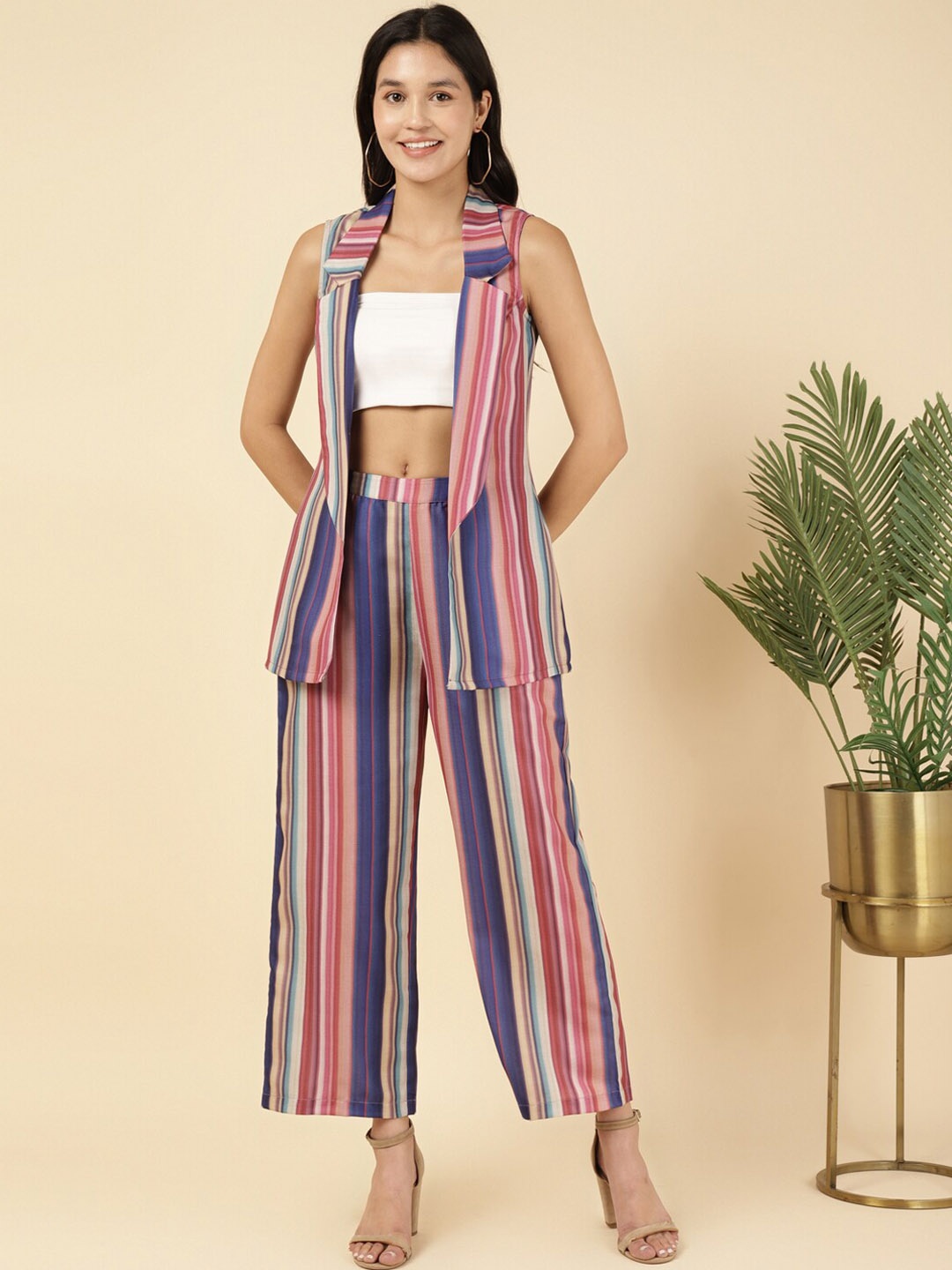 

DEEBACO Striped Linen Co-Ords, Blue