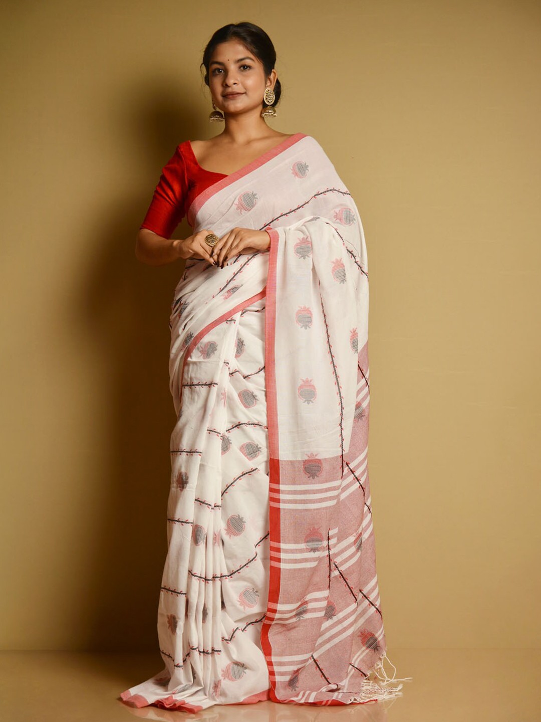 

SARIKA Ethnic Woven Design Pure Cotton Saree, White