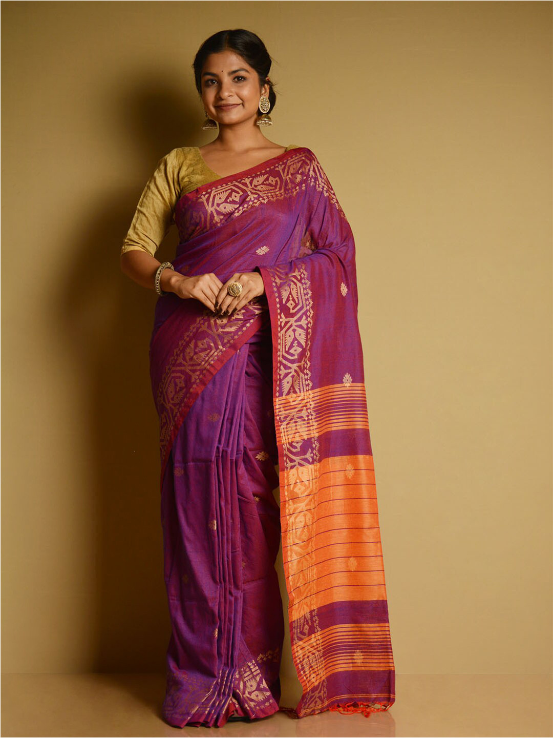 

SARIKA Ethnic Woven Design Zari Jamdani Pure Cotton Saree, Violet