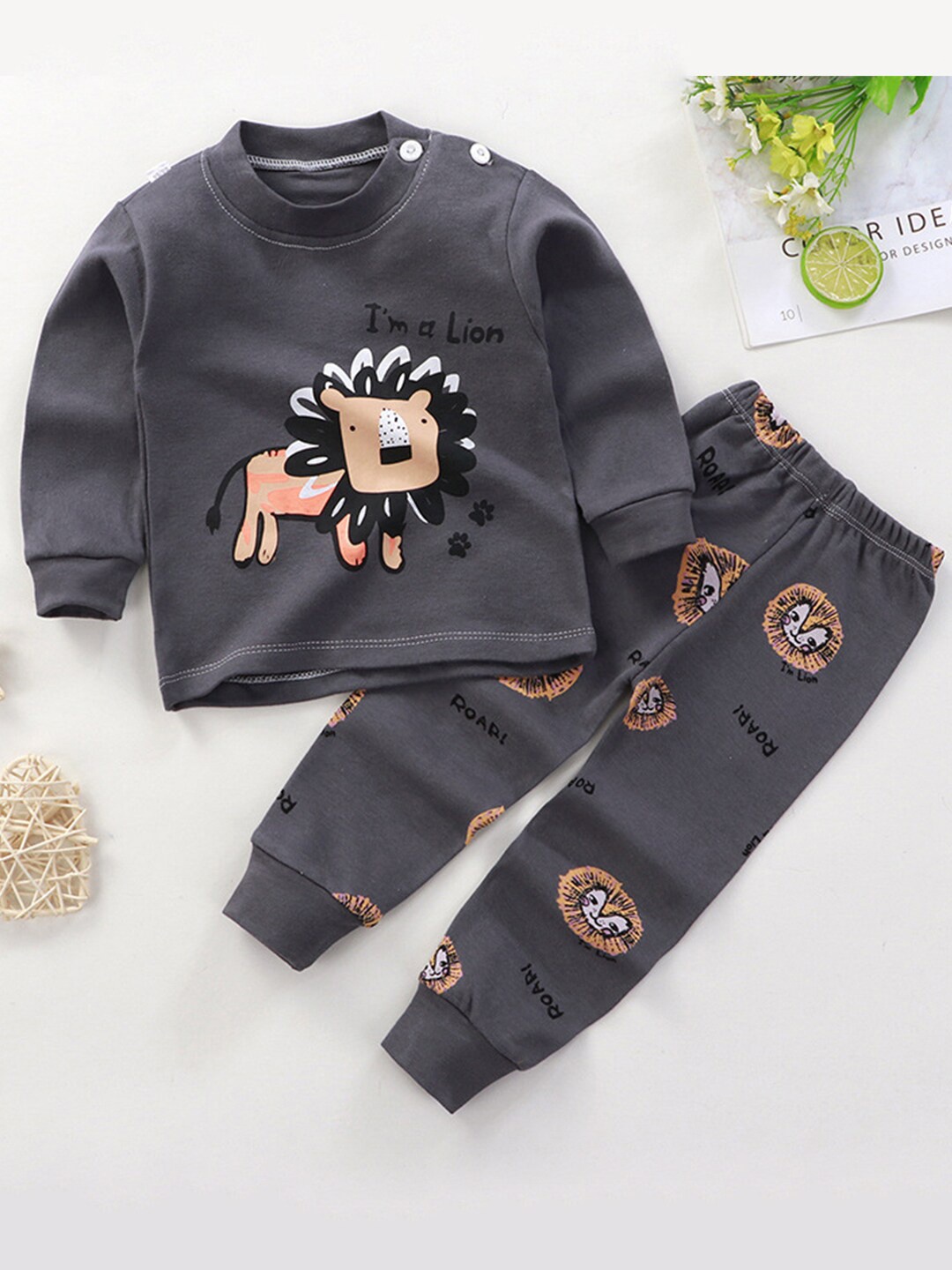 

Bold N Elegant Kids Printed Pure Cotton Long Sleeves T-shirt With Pyjama, Black