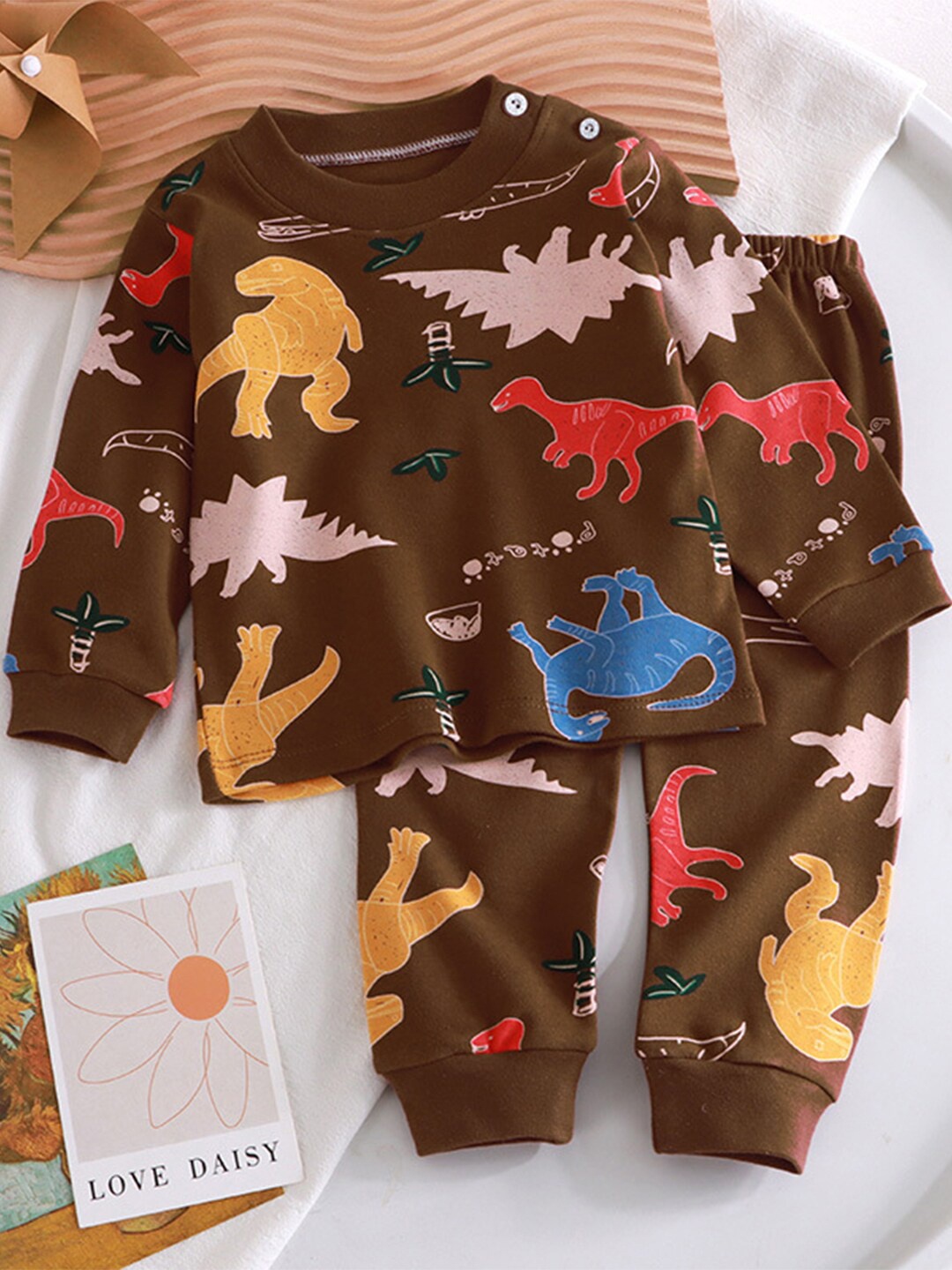 

Bold N Elegant Kids Printed Pure Cotton Long Sleeves T-shirt With Pyjama, Brown