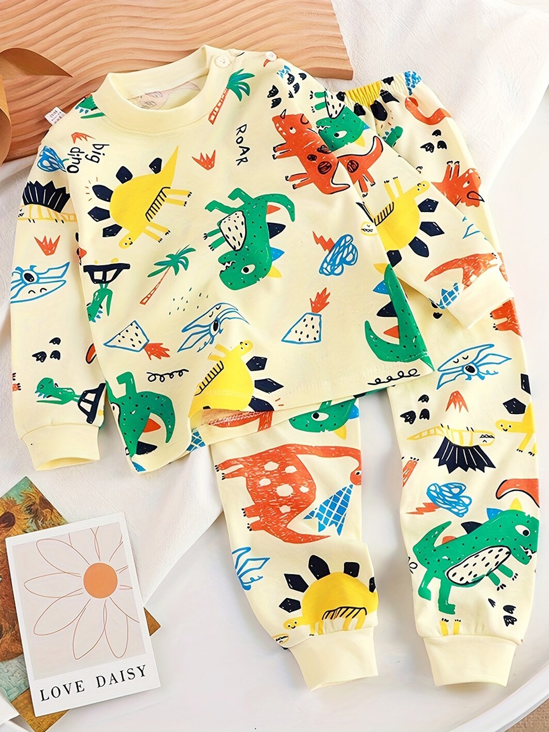 

Bold N Elegant Kids Printed Round Neck T-shirt With Pyjamas, Off white