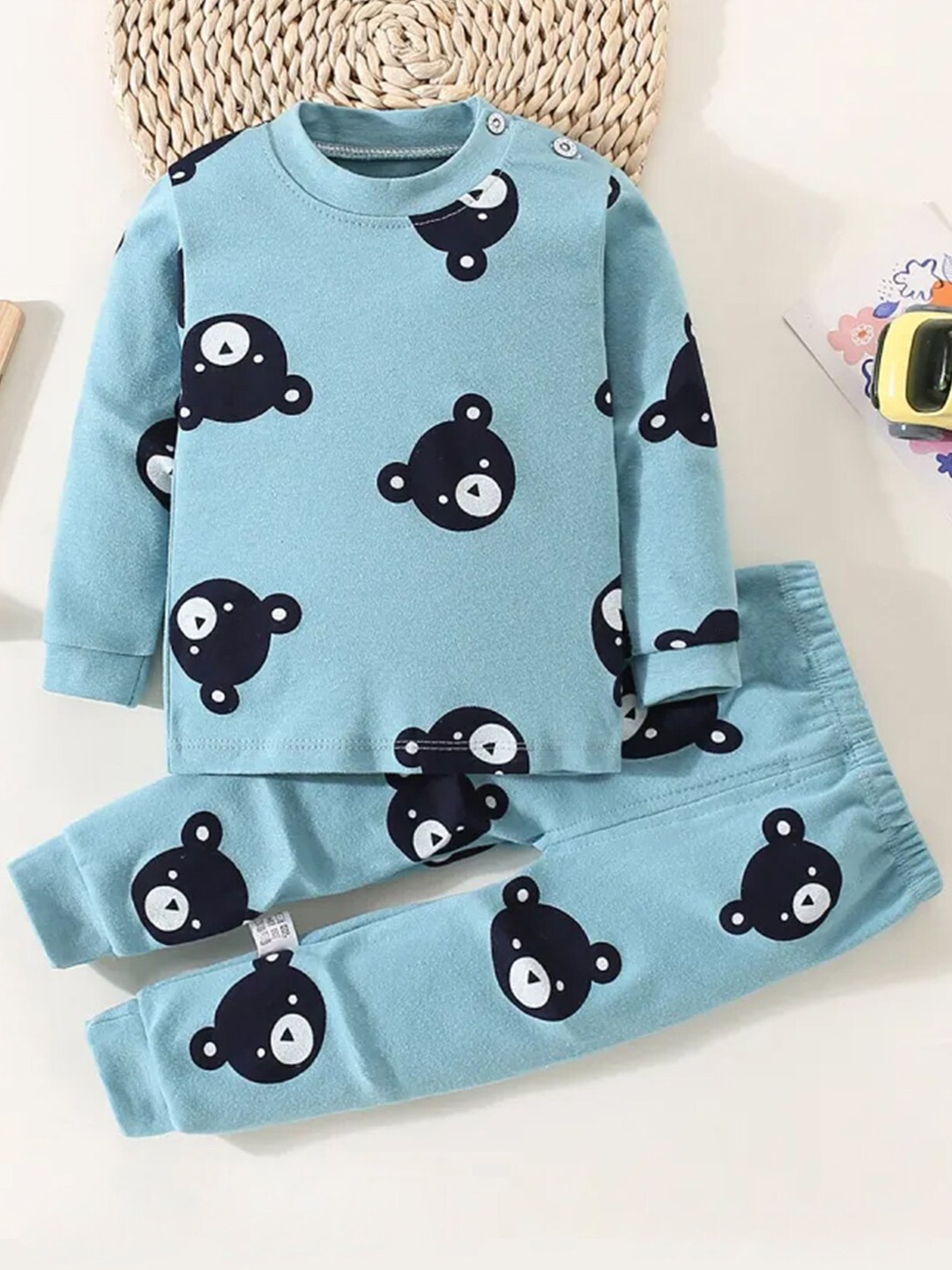 

Bold N Elegant Kids Printed Round Neck T-shirt With Pyjamas, Blue