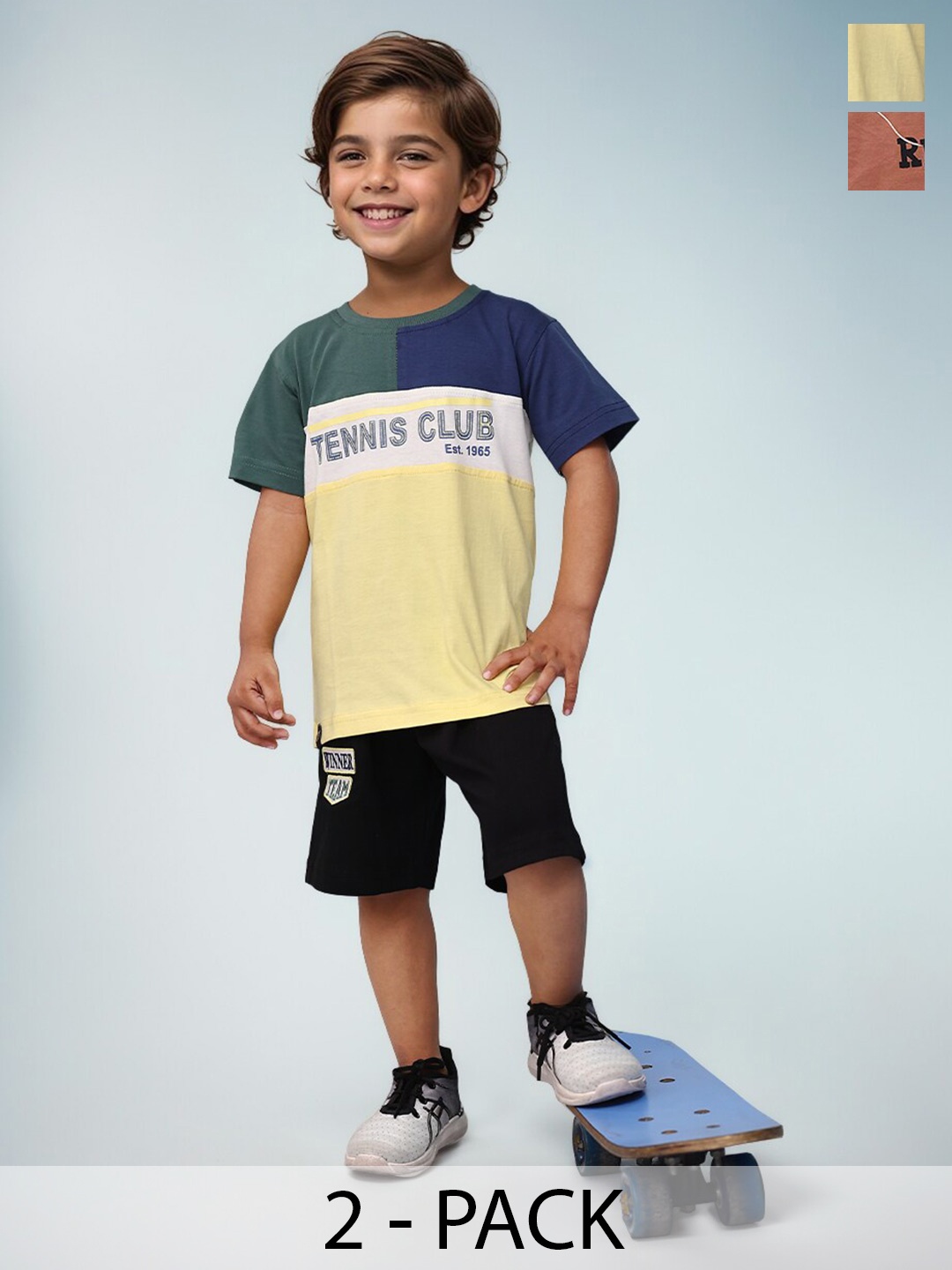 

Toonyport Boys Printed Pure Cotton T-shirt with Shorts, Yellow