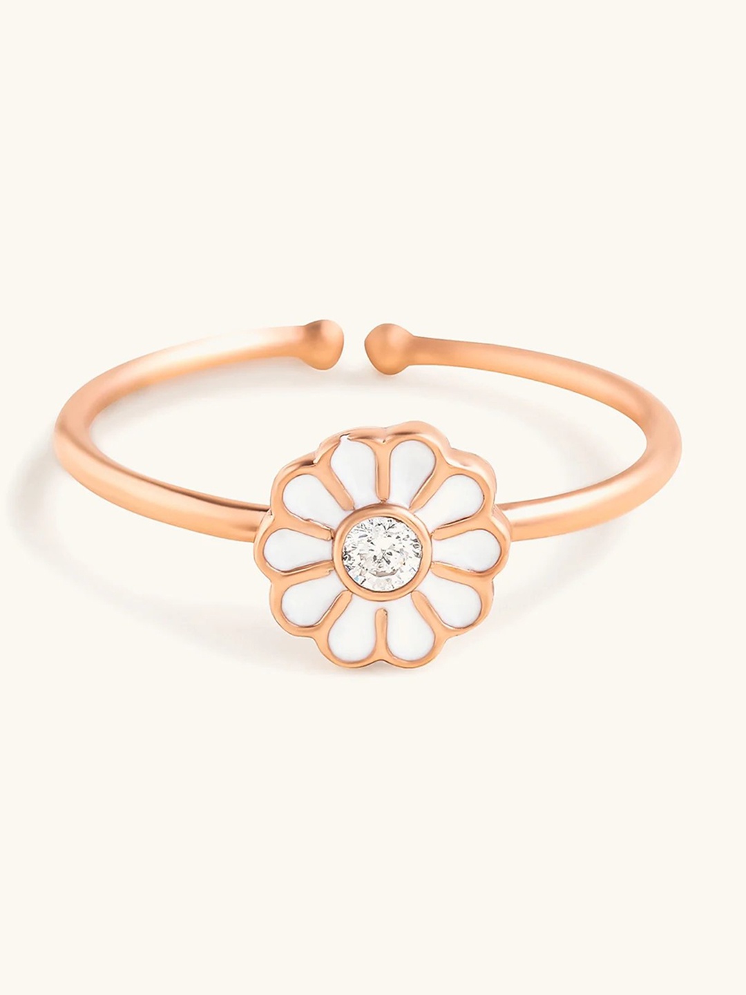 

Mabel 925 Sterling Silver Rose Gold Plated Enamel Daisy Bloom Adjustable Ring