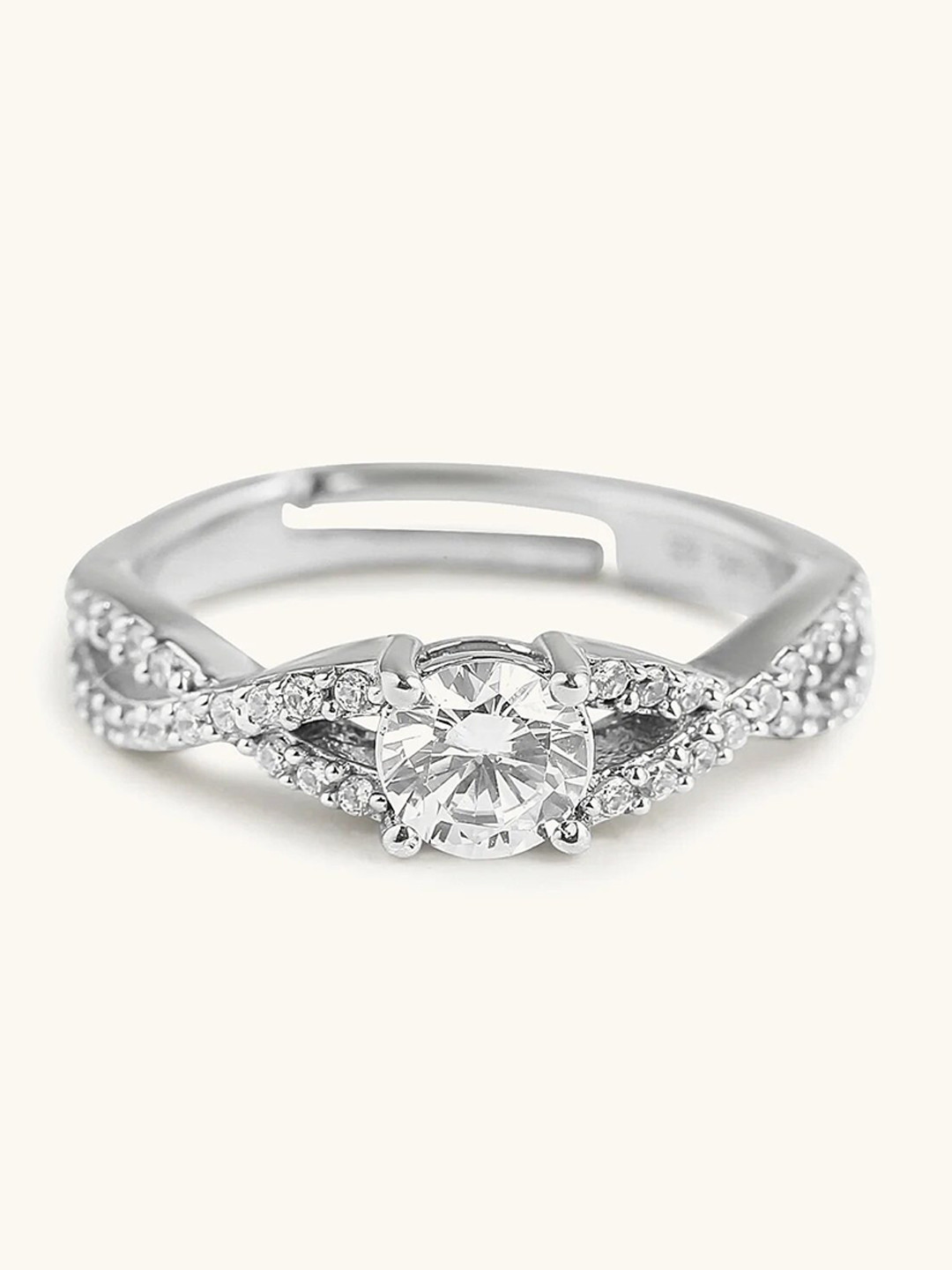

Mabel 925 Sterling Silver Rhodium Plated Elegant Solitaire Adjustable Band Ring