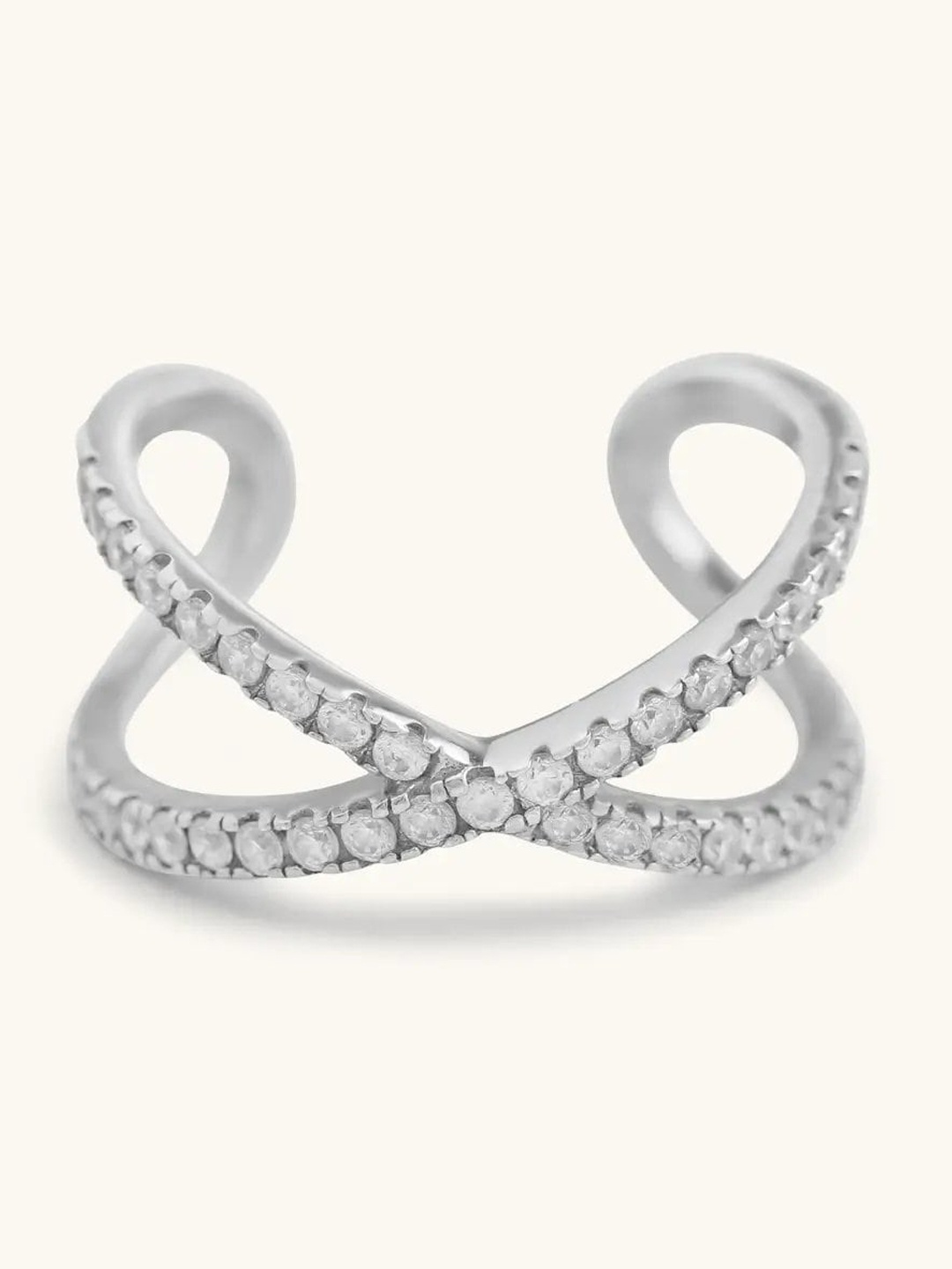 

Mabel 92.5 Sterling Silver Rhodium-Plated Cubic Zirconia Studded Finger Ring
