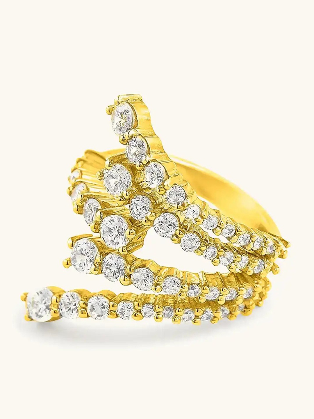 

Mabel 925 Sterling Silver 18 Karat Gold Plated Studded Rays Adjustable Ring