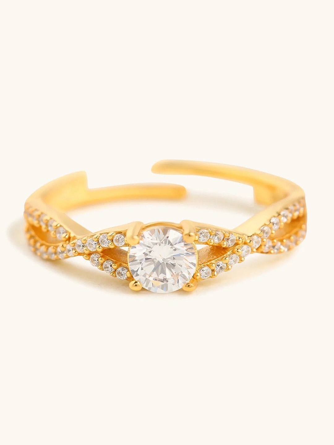

Mabel 925 Sterling Silver 18 Karat Gold Plated Elegant Solitaire Adjustable Band Ring