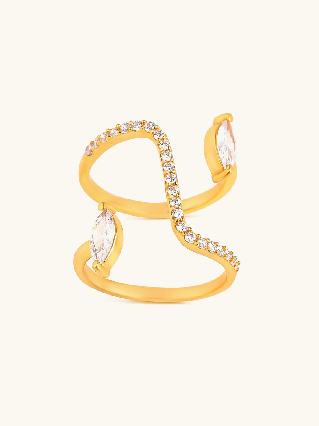 

Mabel 925 Sterling Silver 18 Karat Gold Plated Solitaire Link Adjustable Cocktail Ring