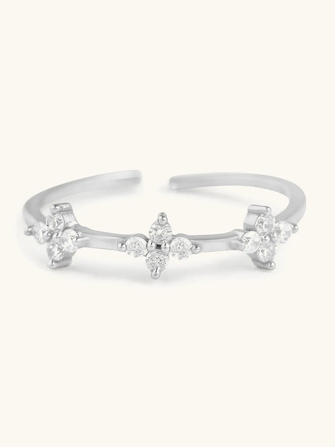 

Mabel 92.5 Sterling Silver Rhodium Plated CZ Studded Adjustable Finger Ring