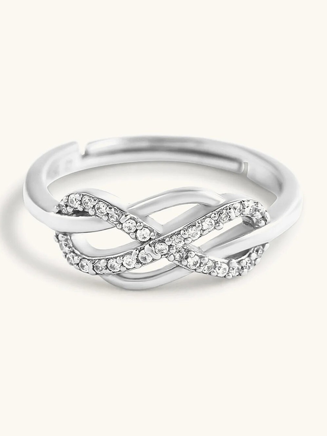 

Mabel 925 Sterling Silver Rhodium Plated Infinity Pave Adjustable Ring