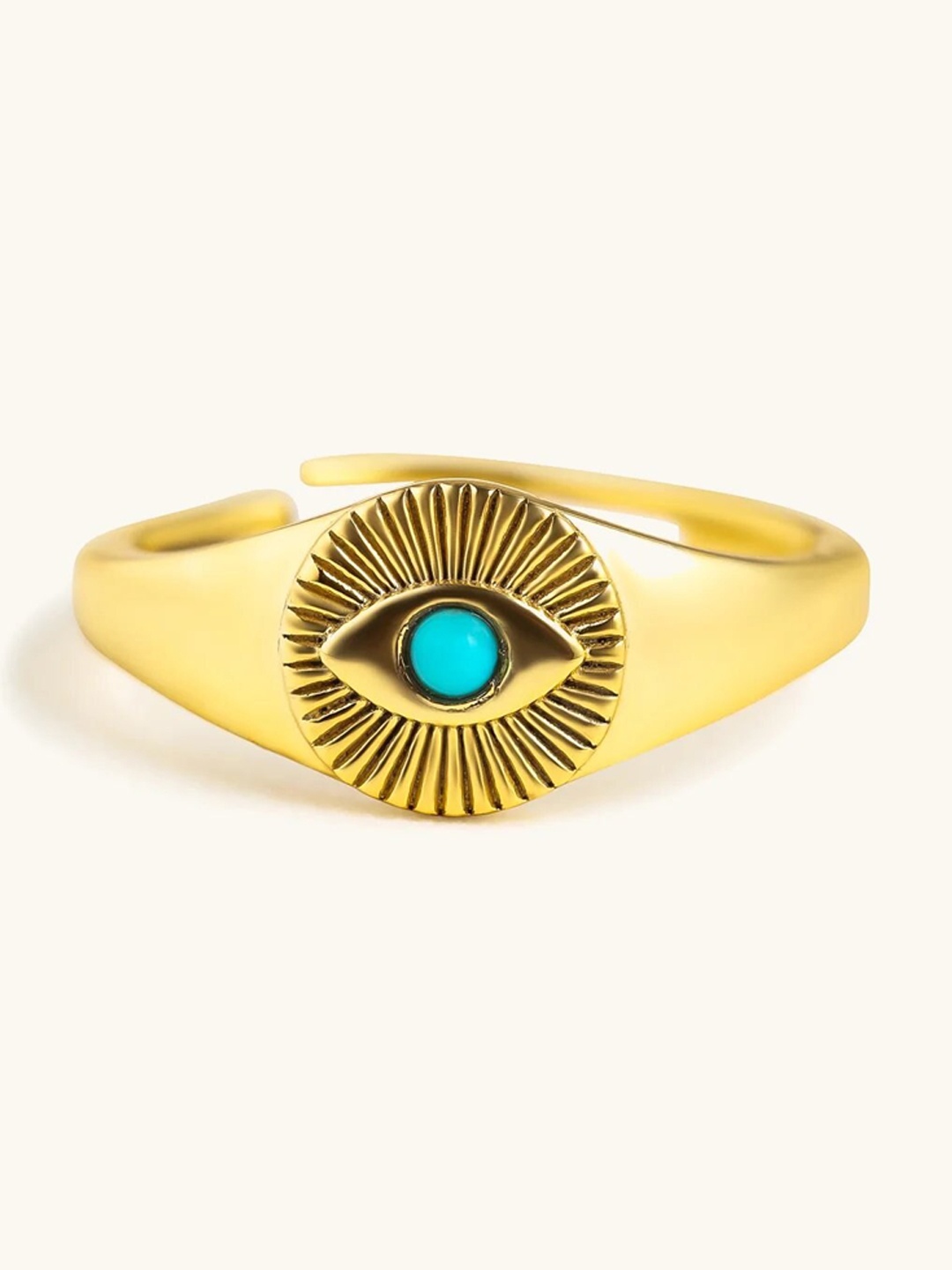 

Mabel 925 Sterling Silver 18 Karat Gold Plated Evil Eye Signet Adjustable Ring