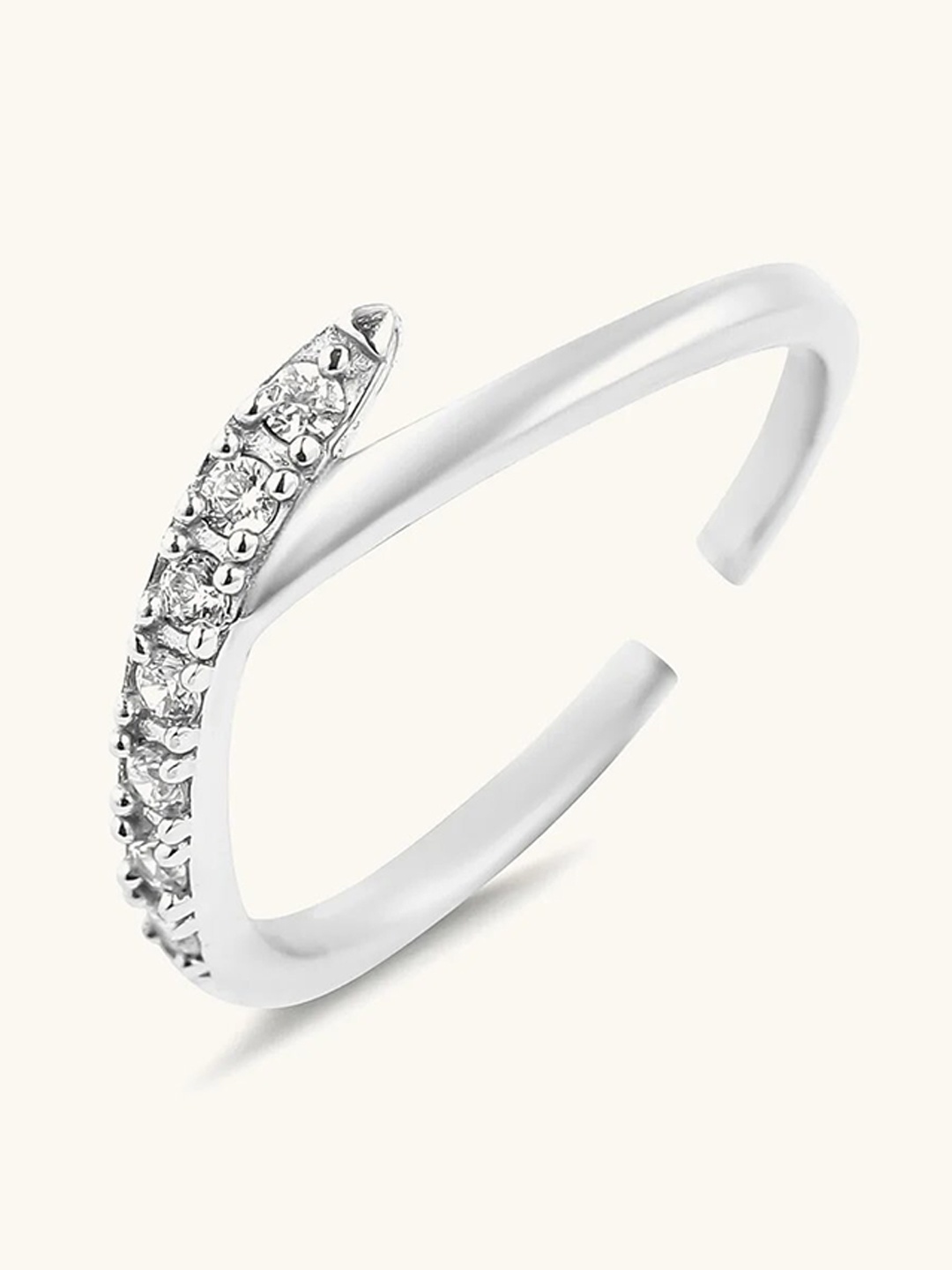 

Mabel 925 Sterling Silver Rhodium Plated Studded Zircon Wrap Adjustable Ring